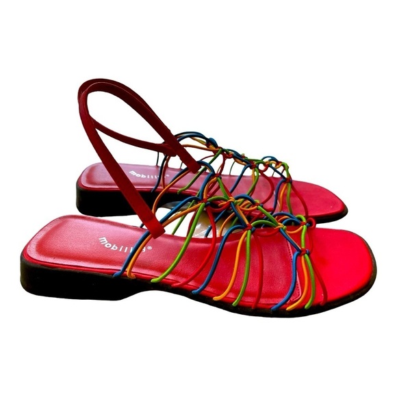 MOBILITY womens 7 open toe sandals RAINBOW colors ELASTIC straps slip on… - Picture 4 of 8